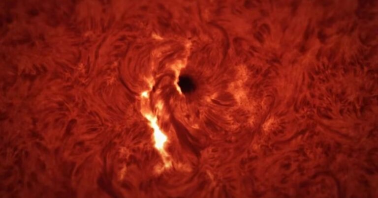 Fotografía o ilustración de una llamarada solar eruptando desde la superficie del Sol.