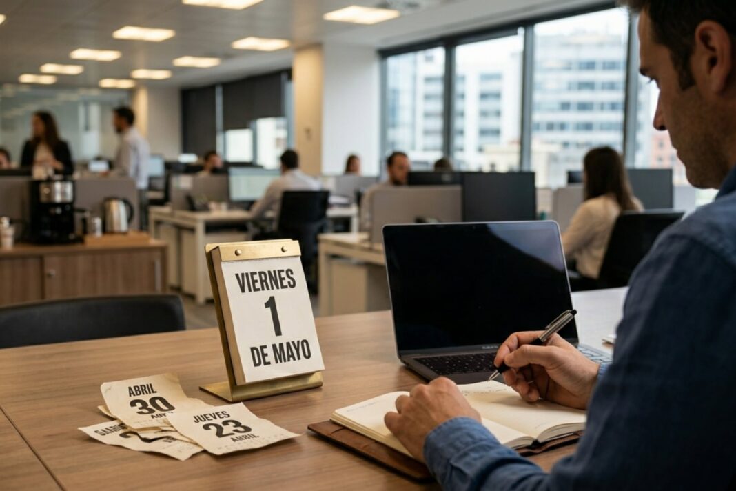 Calendario con la fecha 1 de mayo marcada como feriado nacional en Argentina