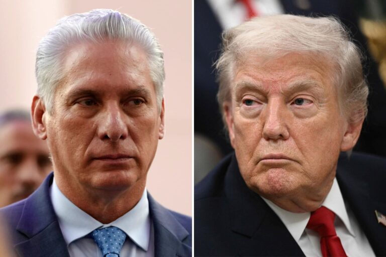 Retrato del presidente de Cuba, Miguel Díaz-Canel, durante una declaración pública.