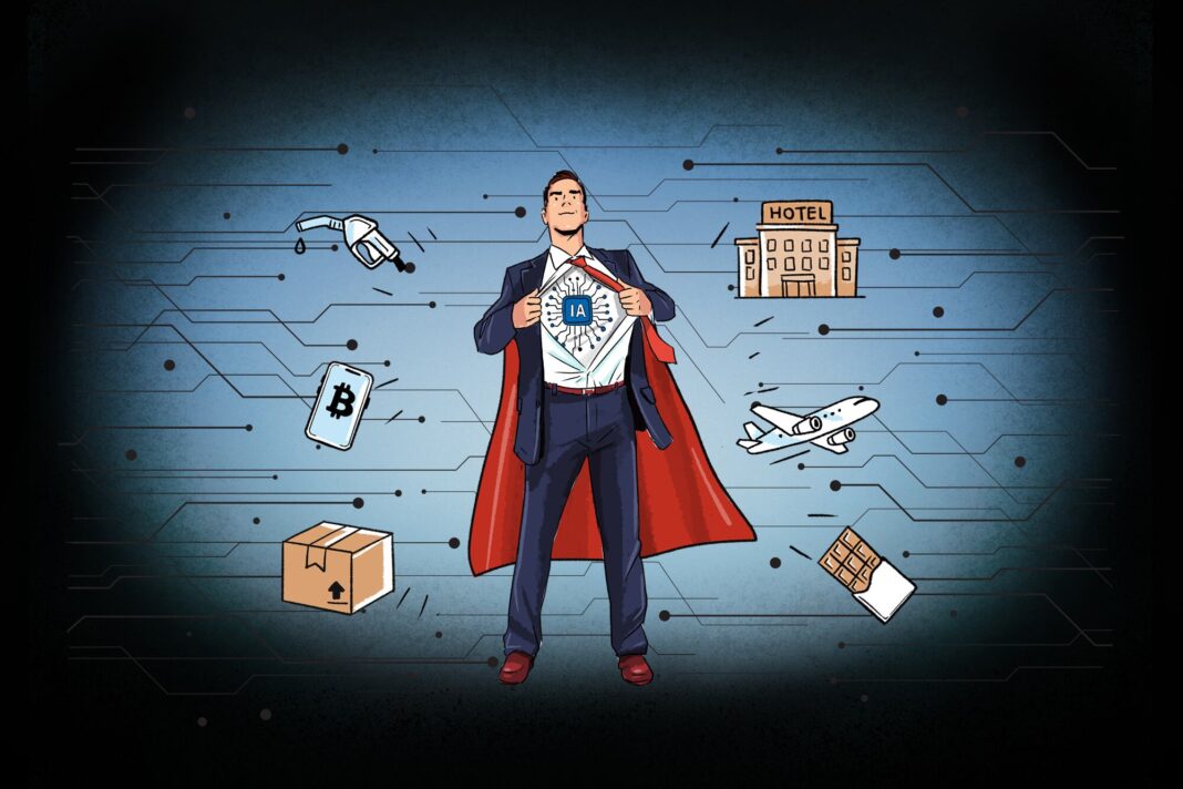 Gráfico conceptual de inteligencia artificial integrada en un entorno empresarial moderno.