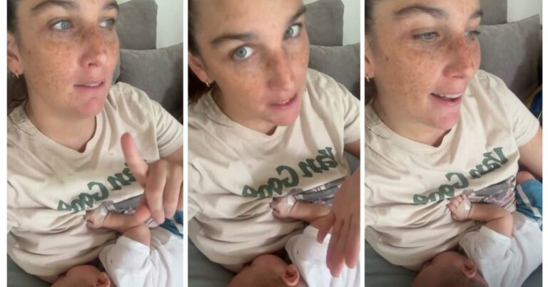 Juana Repetto sostiene a su hijo Timoteo en brazos tras la operación.