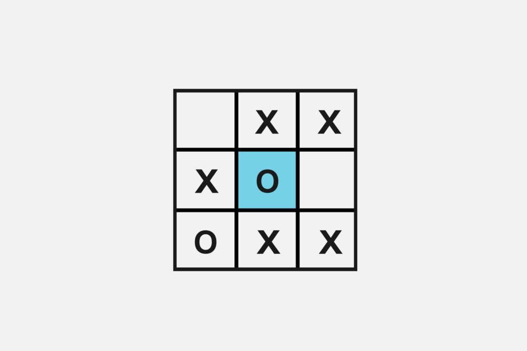 Captura de pantalla del juego Nunca Cuatro mostrando una grilla con círculos y cruces.