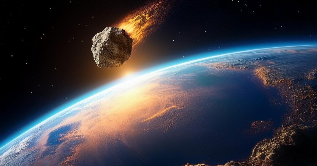 Representación artística de un asteroide acercándose a la Tierra