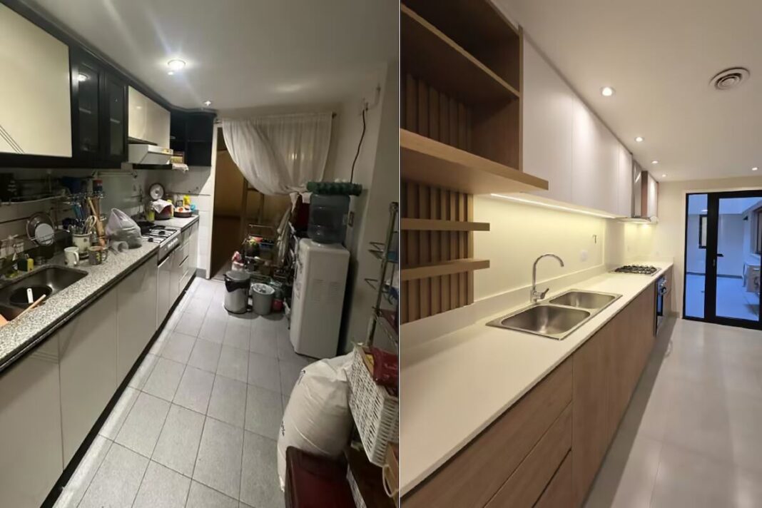 Antes y después del departamento remodelado en la calle Miró, Caballito
